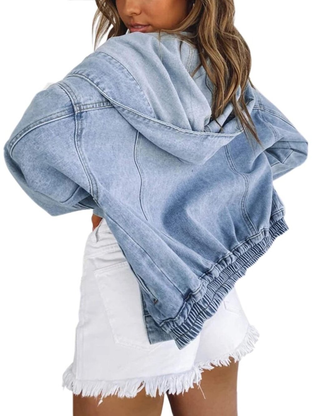 〽️Women’s Hooded Denim Coat Oversized Jean Jacket Varsity Button Up Casual Outer